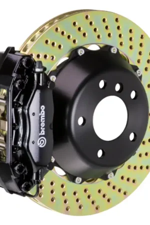 Brembo 01-06 M3 Rear GT BBK 4 Piston Cast 345x28 2pc Rotor Drilled-Bla — PMD Premier Motoring Development Trusted Brand