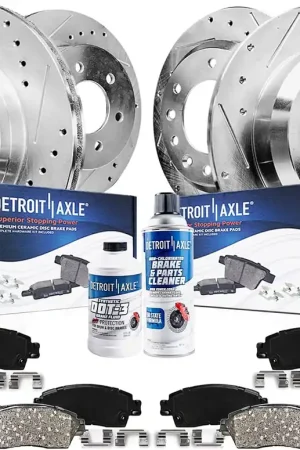 10pc Front & Rear Drilled Slotted Rotors and Ceramic Brake Pads Kit Limited Offer