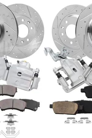 12pc Front & Rear Drilled Slotted Rotors Calipers Ceramic Brake Pads Kit Exclusive Offer