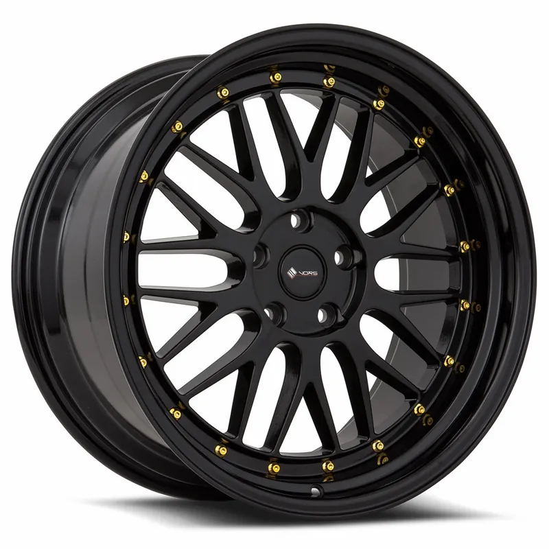 Popular Vors Vr8 Wheel 18x9 5x108 Black w/ Gold Rivets 35mm