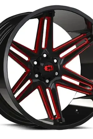 Seasonal Sale Vision Wheels Razor 363 Gloss Black Milled Spoke with Red Tint 24x12 -51mm Offset 5x139.7 (5x5.5)