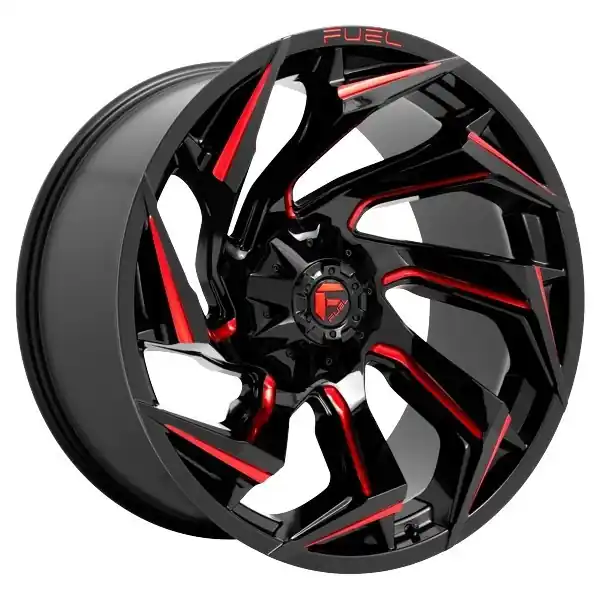 Fuel Offroad Wheels Reaction D755 Gloss Black Milled with Red Tint 17x9 -12mm Offset 5x114.3 (5x4.5),5x127 (5x5) 2007-2026 Jeep Wrangler / Gladiator Warranty Included