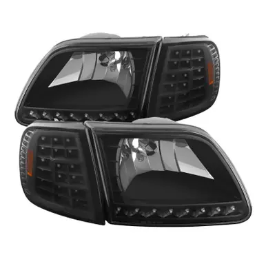 Xtune Ford F150 97-03 Crystal Headlights w/ Clear LED Corners Black HD-ON-FF15097-LED-SET-BK - 5014184 Fresh Stock