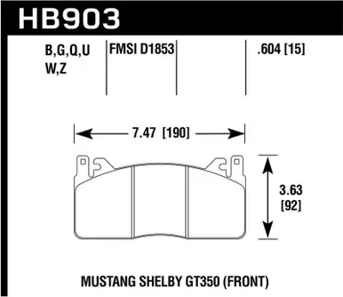 Hawk 15-17 Ford Mustang Shelby GT350/GT350R Performance Ceramic Front Brake Pads - HB903Z.604 Same Day Shipping