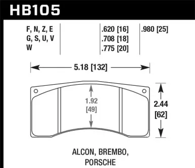 Fan Favorite Hawk Alcon B/MB4/ Brembo XA2.E5.01/04 / XA5.90.01/04 / XA6.H7.11/14 DTC-70 Race Brake Pads - HB105U.775