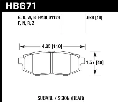 Crafted Hawk 13 Scion FR-S / 13 Subaru BRZ/10-12 Legacy 2.5 GT/3.6R DTC-70 Race Rear Brake Pads - HB671U.628