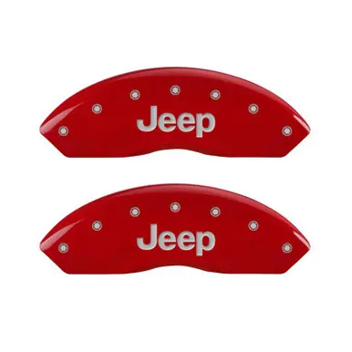 MGP 4 Caliper Covers Engraved Front JEEP Engraved Rear JEEP Grill logo Red finish silver ch - 42007SJPLRD Free Shipping