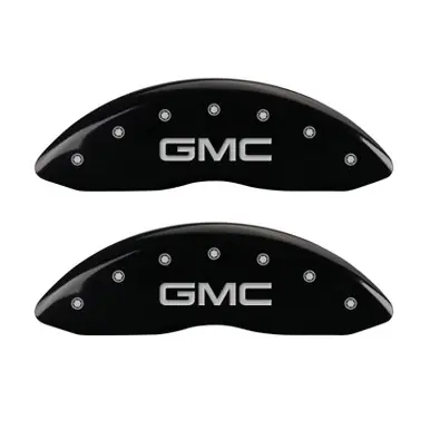 Brand New MGP 4 Caliper Covers Engraved Front & Rear GMC Black finish silver ch - 34006SGMCBK