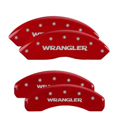 MGP 4 Caliper Covers Engraved Front & Rear Wrangler Red Finish Silver Char 2019 Jeep Wrangler - 42018SWRGRD Hot Picks