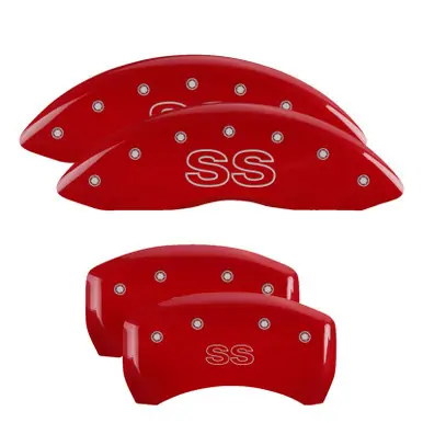Holiday Sale MGP 4 Caliper Covers Engraved Front & Rear Classic/SS Red finish silver ch - 14027SSSCRD