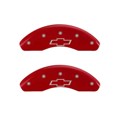 Latest MGP 4 Caliper Covers Engraved Front & Rear Bowtie Red finish silver ch - 14219SBOWRD