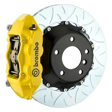 Brembo 03-06 G35 Sedan/03-08 350Z Rear GT BBK 4 Piston Cast 345x28 2pc Rotor Slotted Type3- Yellow - 2P3.8023A5 Viral