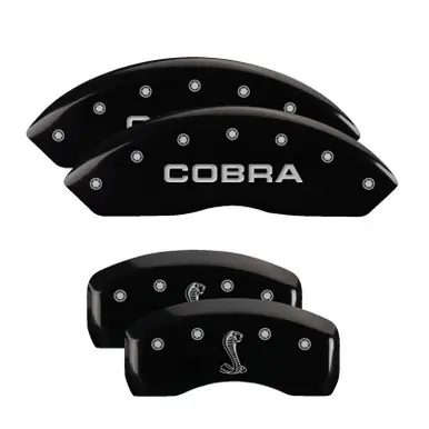 Genuine MGP 4 Caliper Covers Engraved Front Cobra Engraved Rear Snake Black finish silver ch - 10017SCNKBK