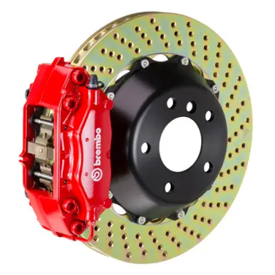 Brembo 08-15 Lancer Evo X Rear GT BBK 4 Piston Cast 345x28 2pc Rotor Drilled-Red - 2P1.8028A2 Popular