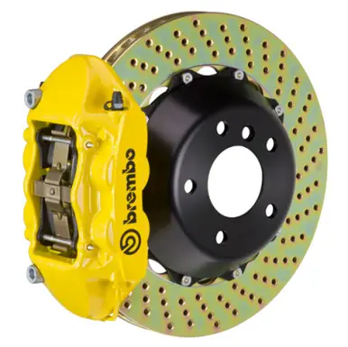 Limited Time Brembo 01-06 M3 Rear GT BBK 4 Piston Cast 345x28 2pc Rotor Drilled- Yellow - 2P1.8002A5