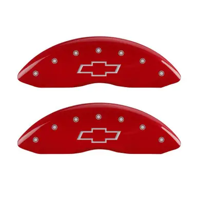 MGP 4 Caliper Covers Engraved Front & Rear Bowtie Red finish silver ch - 14231SBOWRD Handmade