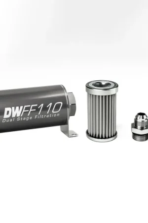 DeatschWerks Stainless Steel 8AN 5 Micron Universal Inline Fuel Filter Housing Kit (110mm) Fresh Stock